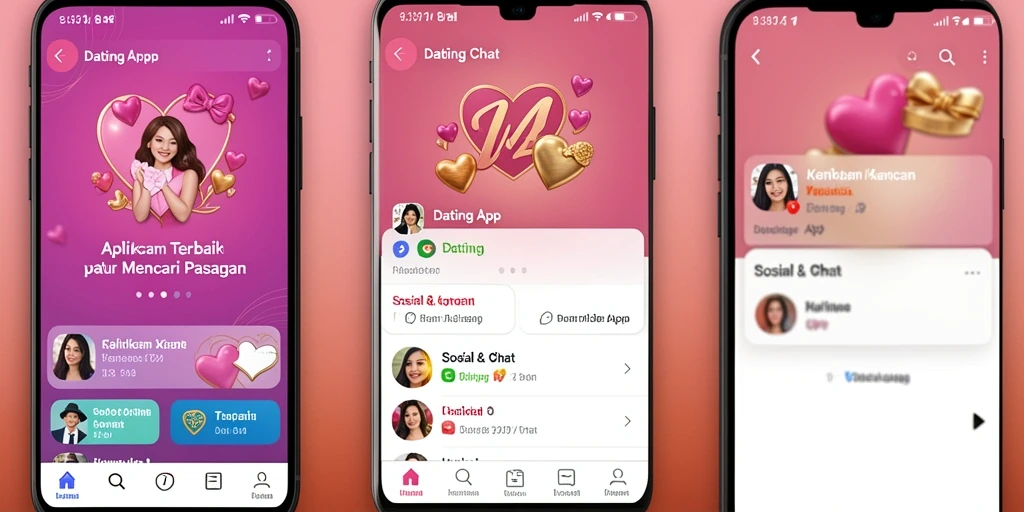 Tampilan antarmuka modern aplikasi V21 untuk kencan dan chatting.